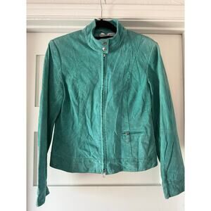 Seafoam Green Leather Jacket 90s Teal Moto Minimalist Vintage Size 12